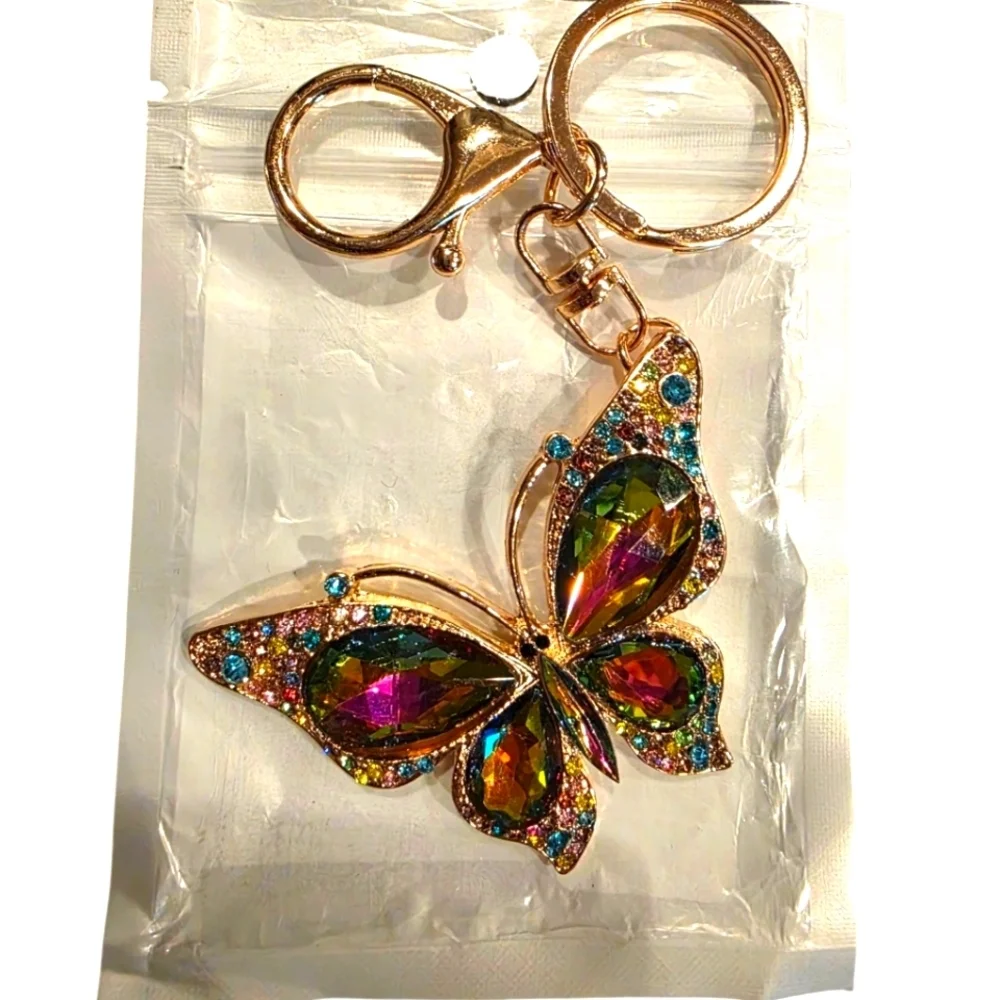 Fashion Trendy Beautiful Iridescent Rhinestone Crystal Butterfly Purse Charm